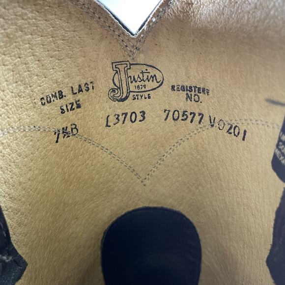 Justin L3703 Women’s Sz 7.5 B Black Leather Pull On Western Classic Ropers Boots - Picture 9 of 9